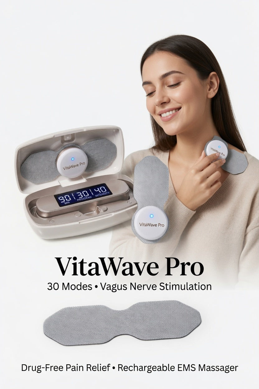 VitaWave Pro Wireless TENS/EMS Massager – 30 Modes Rechargeable Muscle Stimulator with Vagus Nerve Stimulation