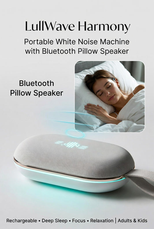 LullWave Harmony – Portable White Noise Machine with Bluetooth Pillow Speaker, Rechargeable Personal Sound Machine for Deep Sleep, Focus & Relaxation
