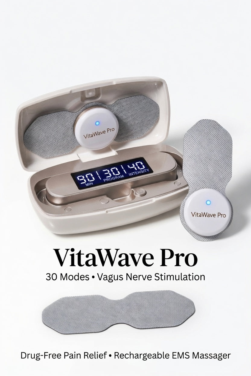 VitaWave Pro Wireless TENS/EMS Massager – 30 Modes Rechargeable Muscle Stimulator with Vagus Nerve Stimulation