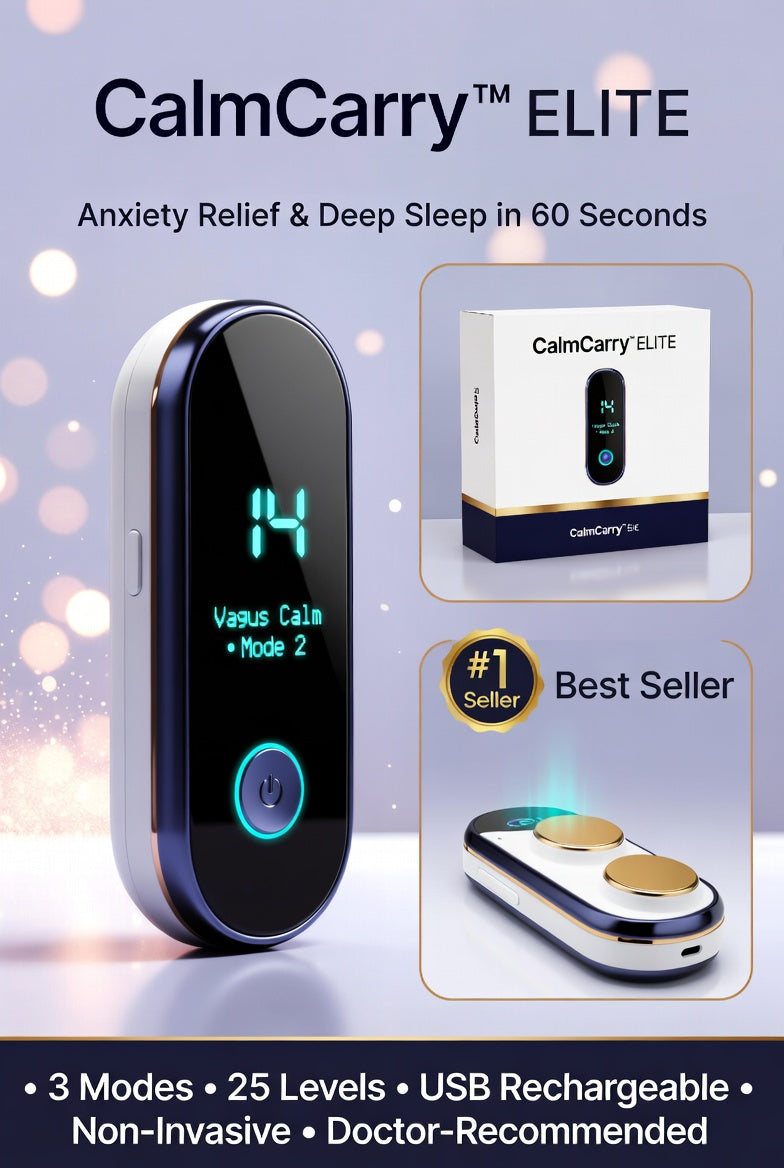 CalmCarry™ Elite Vagus Sleep Aid - Handheld Portable Microcurrent Therapy Device for Anxiety Relief & Insomnia, USB Rechargeable, 3 Modes, 25 Levels