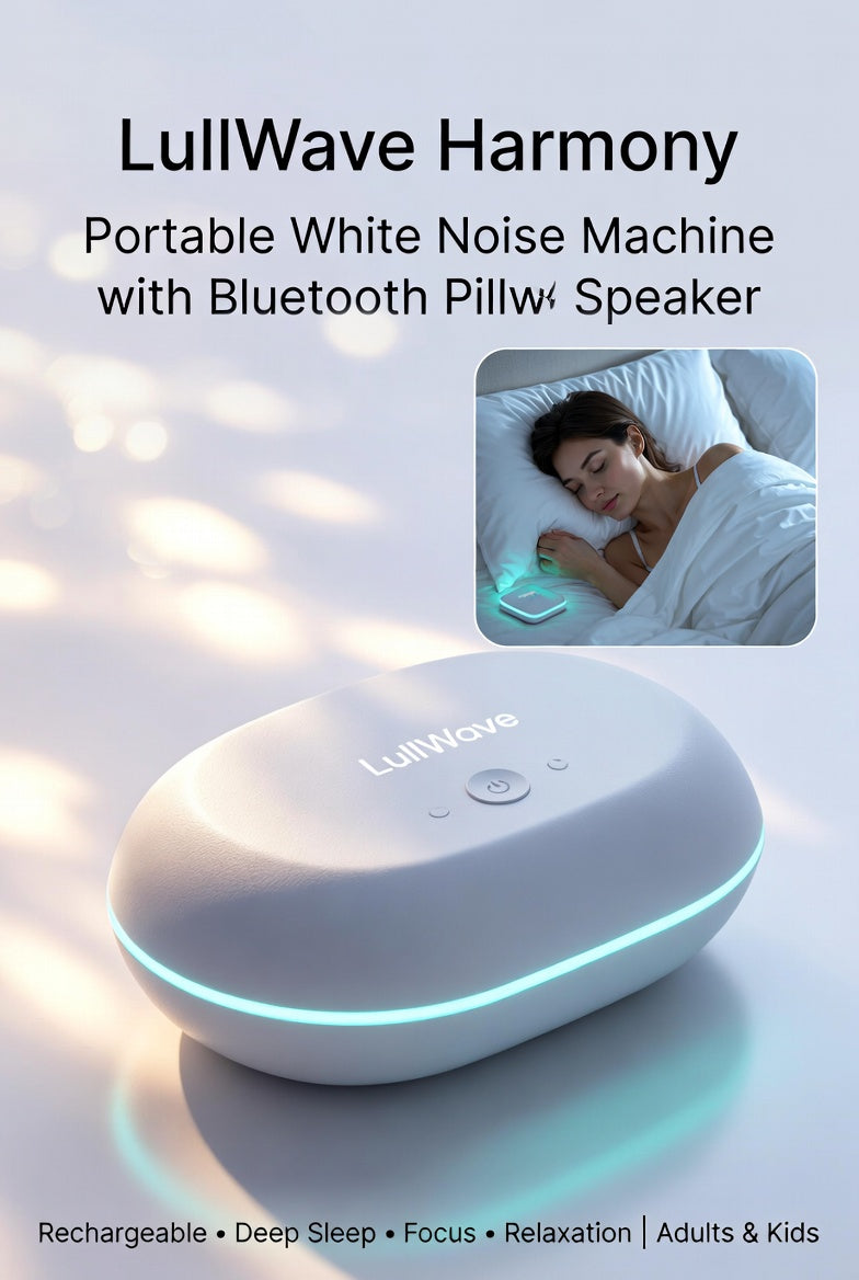 LullWave Harmony – Portable White Noise Machine with Bluetooth Pillow Speaker, Rechargeable Personal Sound Machine for Deep Sleep, Focus & Relaxation